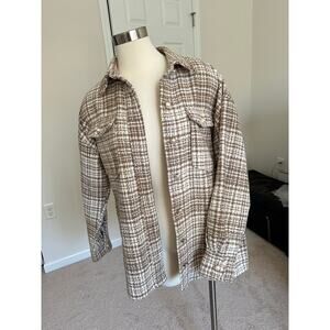 Forever 21 brown/cream plaid oversized shacket w/ pearl buttons, size Small